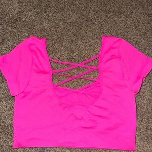 Aerie Hot Pink Crisscross Back Crop Top